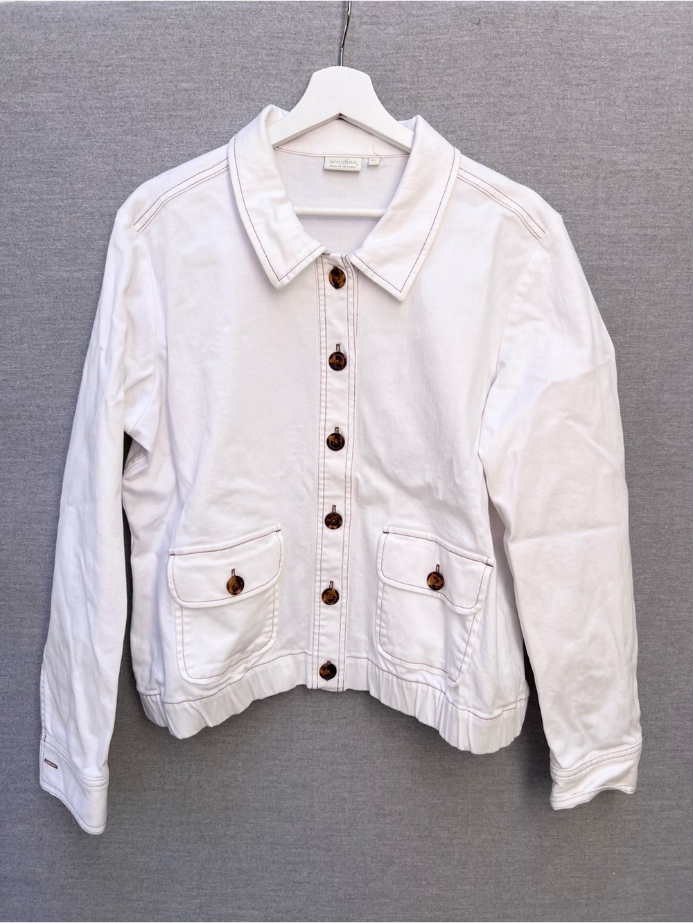 White Women's Button-Front Stretch Cotton Denim Jacket